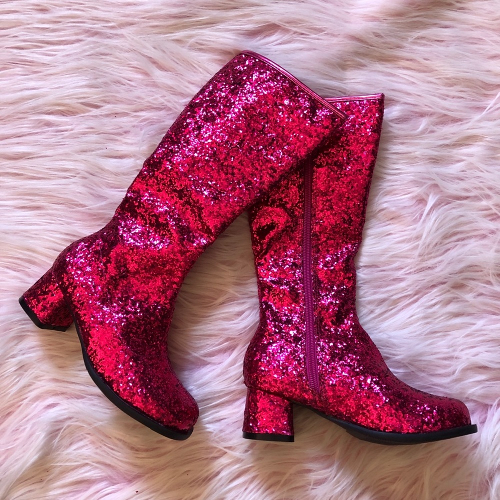 Kids pink glitter go go boots